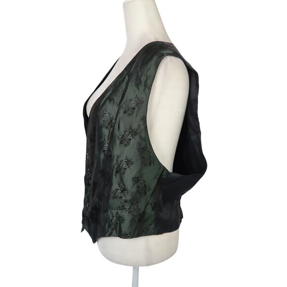 Vintage 80s Retro Design Studios Dark Green Satin Cowboy Print Vest Mens M - Picture 3 of 6